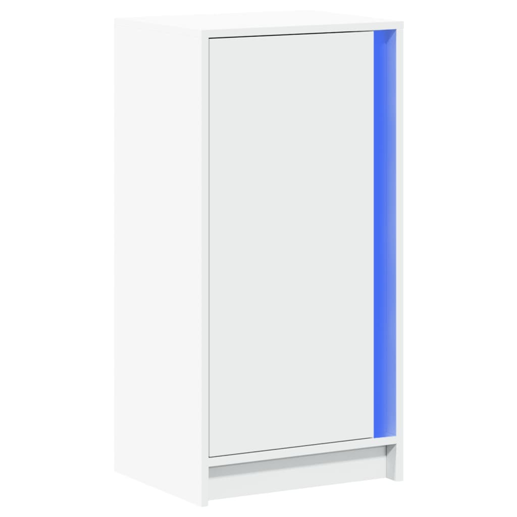 skænk med LED-lys 42,5x34x85 cm konstrueret træ hvid