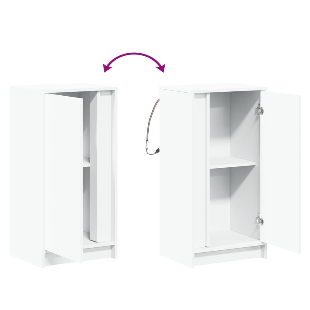 skænk med LED-lys 42,5x34x85 cm konstrueret træ hvid