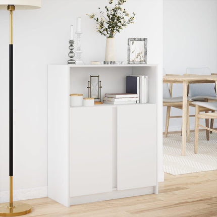 reol med LED 77x34x100 cm konstrueret træ hvid