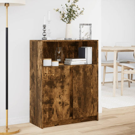 slab med LED 77x34x100 cm konstrueret træ røget egetræsfarve
