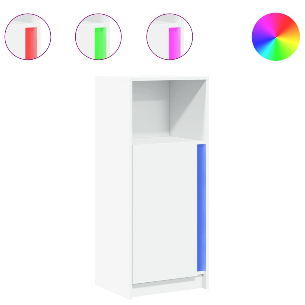 skænk med LED-lys 42,5x34x100 cm konstrueret træ hvid