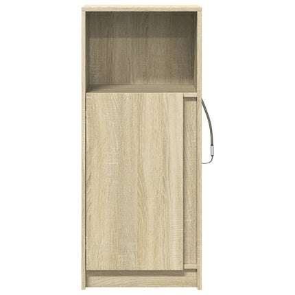 skab med LED-lys 42,5x34x100 cm konstrueret træ røget eg