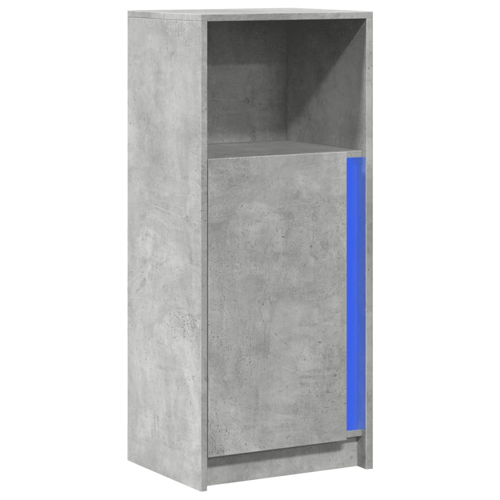 skab med LED-lys 42,5x34x100 cm konstrueret træ betongrå