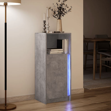 skab med LED-lys 42,5x34x100 cm konstrueret træ betongrå