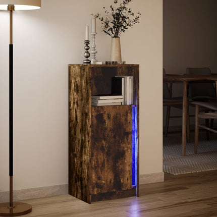 skab med LED-lys 42,5x34x100 cm konstrueret træ røget eg