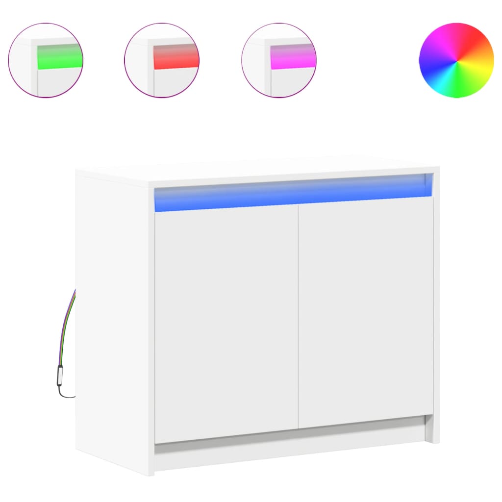 skænk med LED-lys 72x34x61 cm konstrueret træ hvid