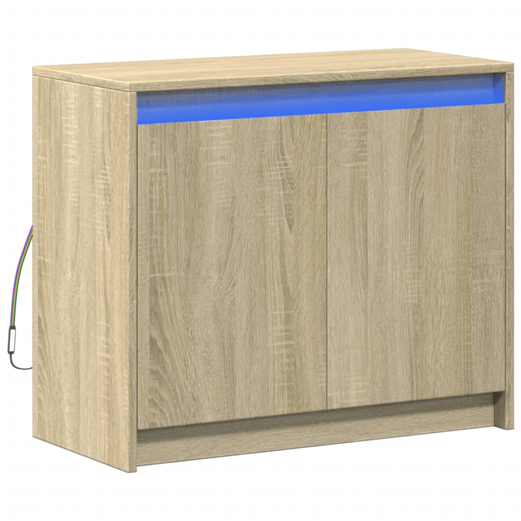 skab med LED-lys 72x34x61 cm konstrueret træ røget egetræsfarve