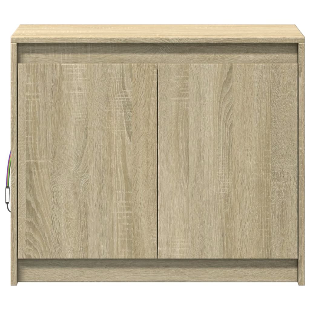 skab med LED-lys 72x34x61 cm konstrueret træ røget egetræsfarve