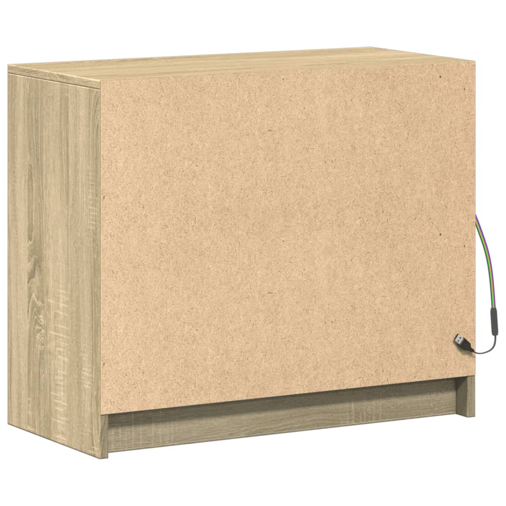 skab med LED-lys 72x34x61 cm konstrueret træ røget egetræsfarve