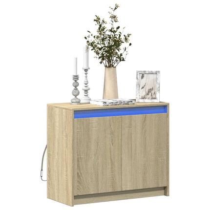 skab med LED-lys 72x34x61 cm konstrueret træ røget egetræsfarve