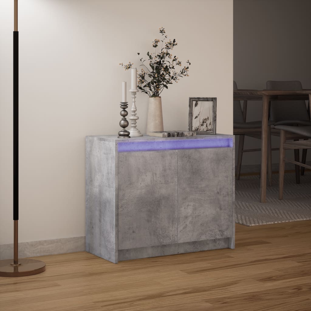 skab med LED-lys 72x34x61 cm konstrueret træ betongrå