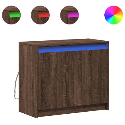 skab med LED-lys 72x34x61 cm konstrueret træ brun egetræsfarve