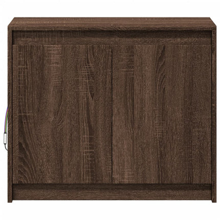 skab med LED-lys 72x34x61 cm konstrueret træ brun egetræsfarve