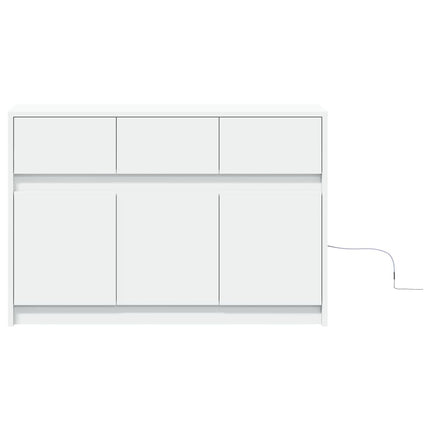 tv-bord med LED-lys 91x34x61 cm konstrueret træ hvid
