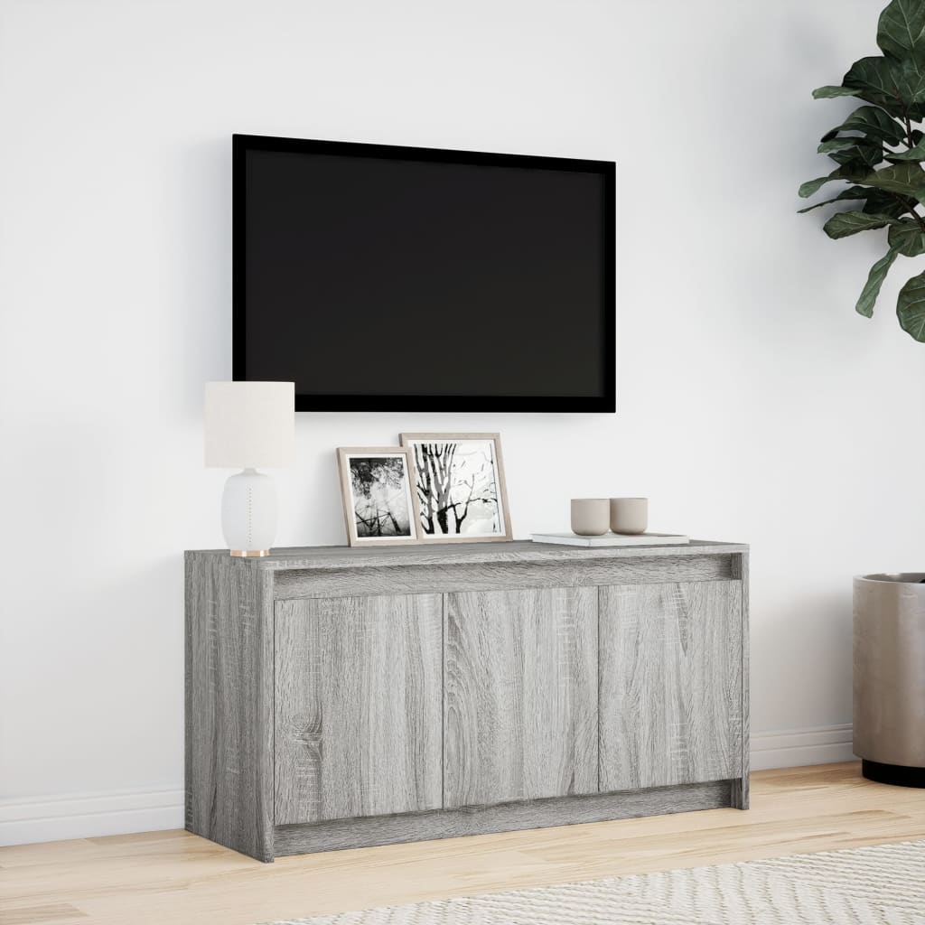 tv-bord m. LED-lys 100x34x50 cm konstrueret træ grå sonoma-eg