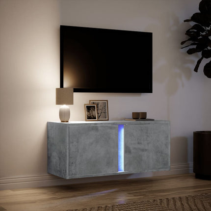 væghængt tv-bord med LED-lys 80x31x35 cm betongrå
