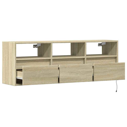 væghængt tv-bord med LED-lys 130x31x45 cm sonoma-eg