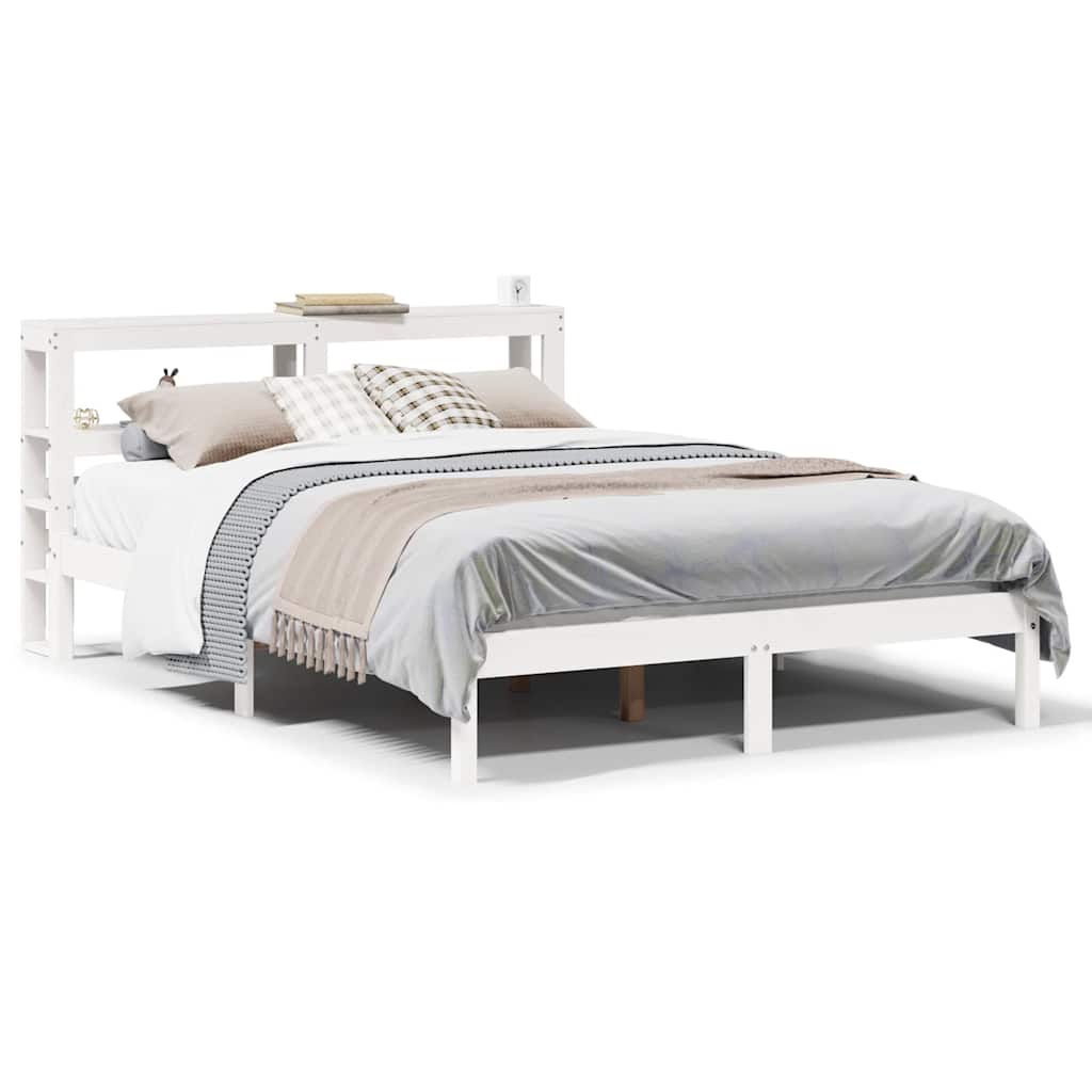 sengeramme uden madras 135x190 cm massivt fyrretræ hvid