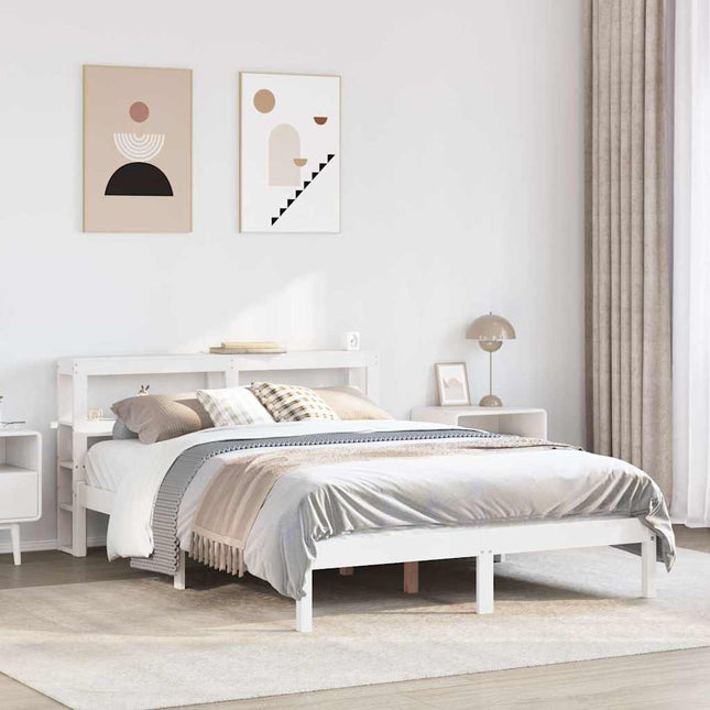 sengeramme uden madras 135x190 cm massivt fyrretræ hvid