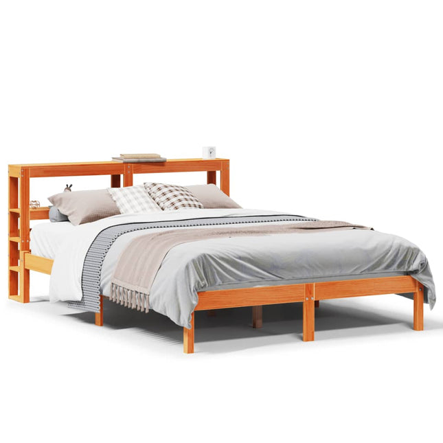 sengeramme med sengegavl 140x190 cm massivt fyrretræ gyldenbrun