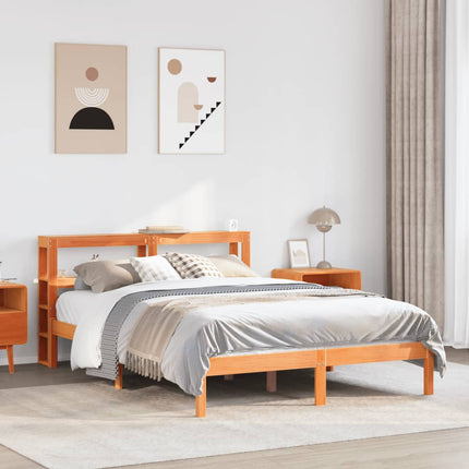 sengeramme med sengegavl 140x190 cm massivt fyrretræ gyldenbrun