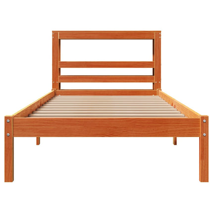 sengeramme med sengegavl 100x200 cm massivt fyrretræ gyldenbrun