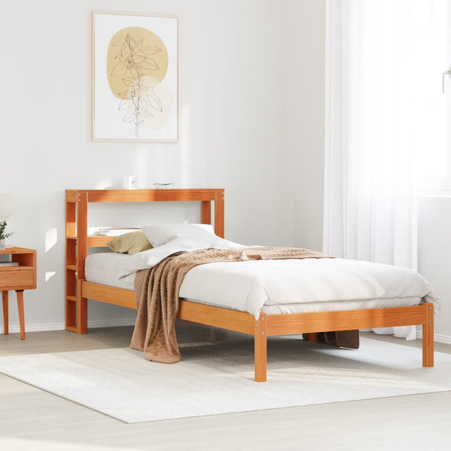 sengeramme med sengegavl 100x200 cm massivt fyrretræ gyldenbrun
