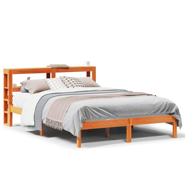 sengeramme med sengegavl 140x200 cm massivt fyrretræ gyldenbrun