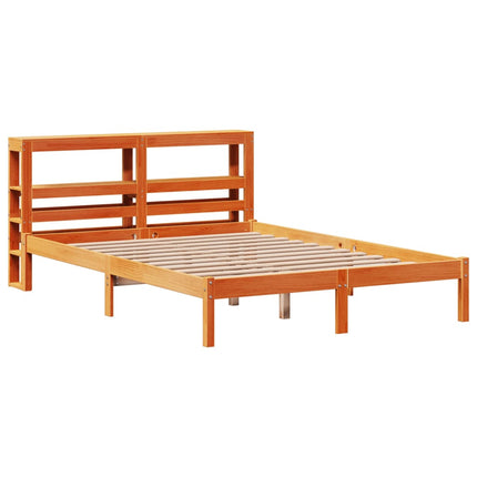 sengeramme med sengegavl 160x200 cm massivt fyrretræ gyldenbrun