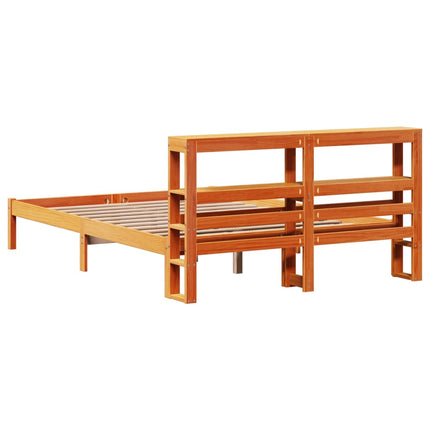 sengeramme med sengegavl 160x200 cm massivt fyrretræ gyldenbrun