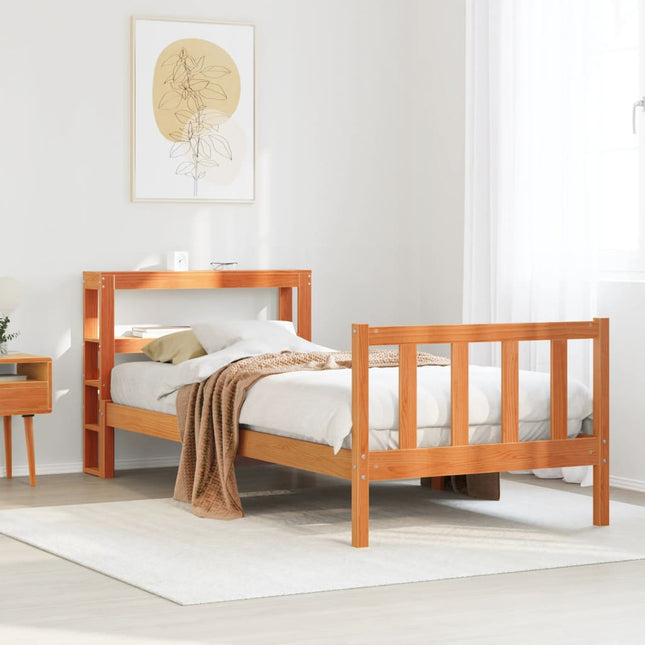 sengeramme med sengegavl 100x200 cm massivt fyrretræ gyldenbrun