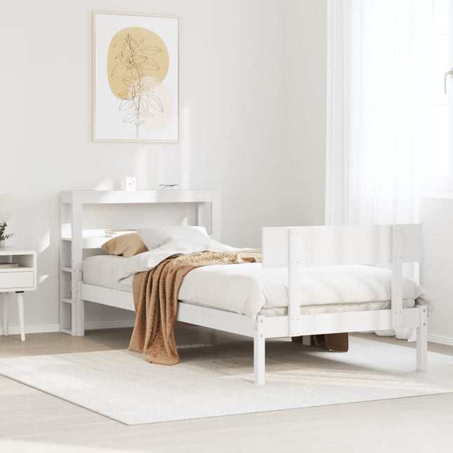 sengeramme uden madras 75x190 cm massivt fyrretræ hvid