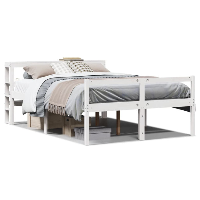 seniorseng med sengegavl 140x200 cm massivt fyrretræ hvid