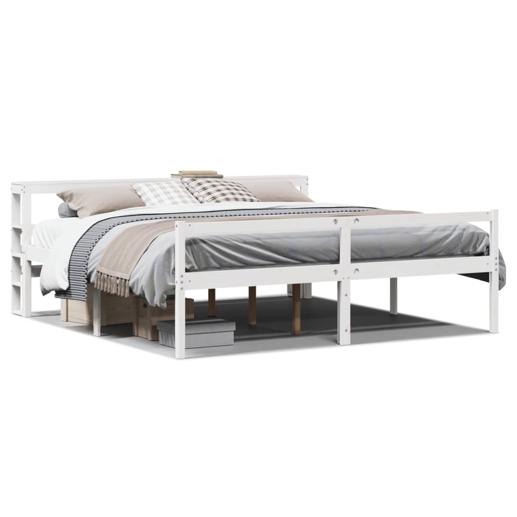 seniorseng med sengegavl 200x200 cm massivt fyrretræ hvid
