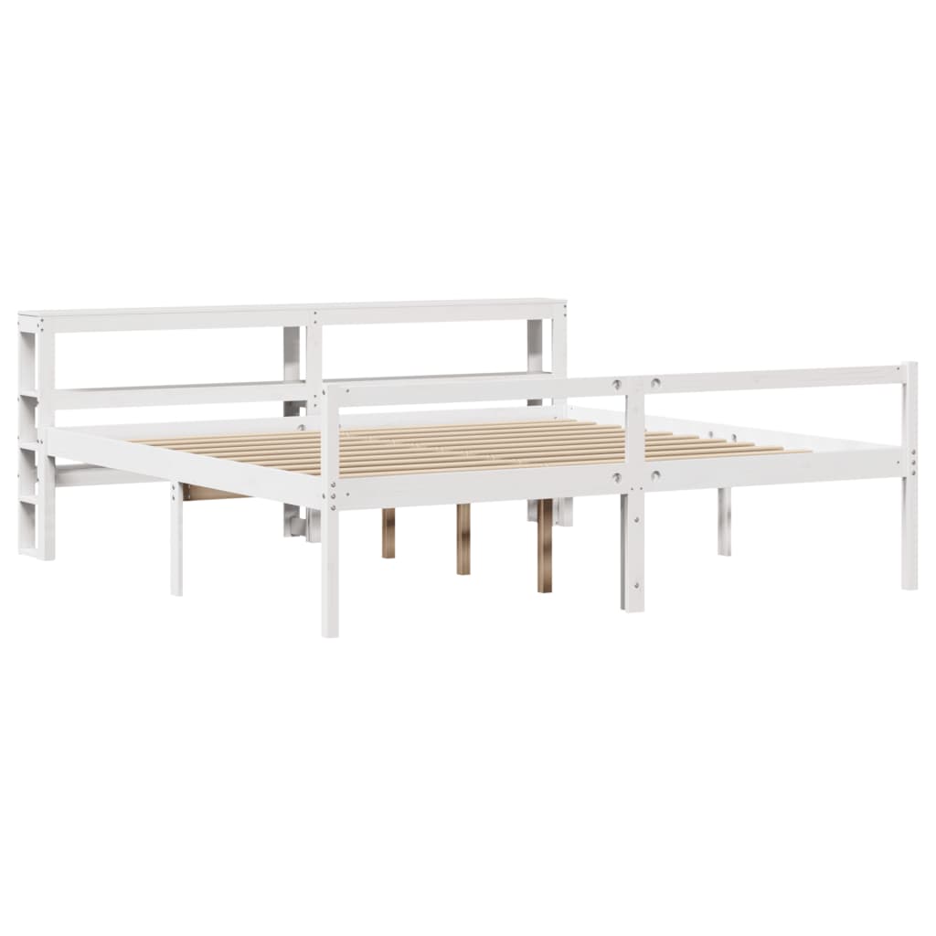 seniorseng med sengegavl 200x200 cm massivt fyrretræ hvid