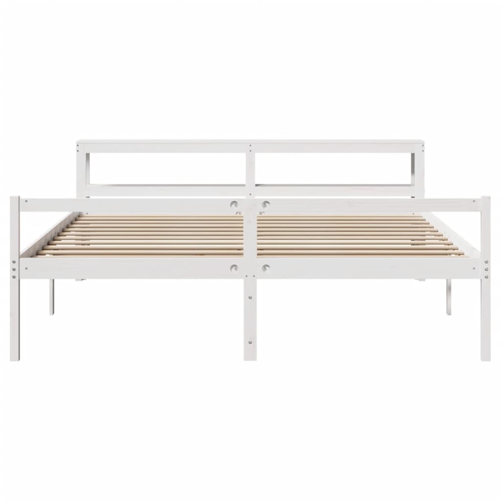 seniorseng med sengegavl 200x200 cm massivt fyrretræ hvid
