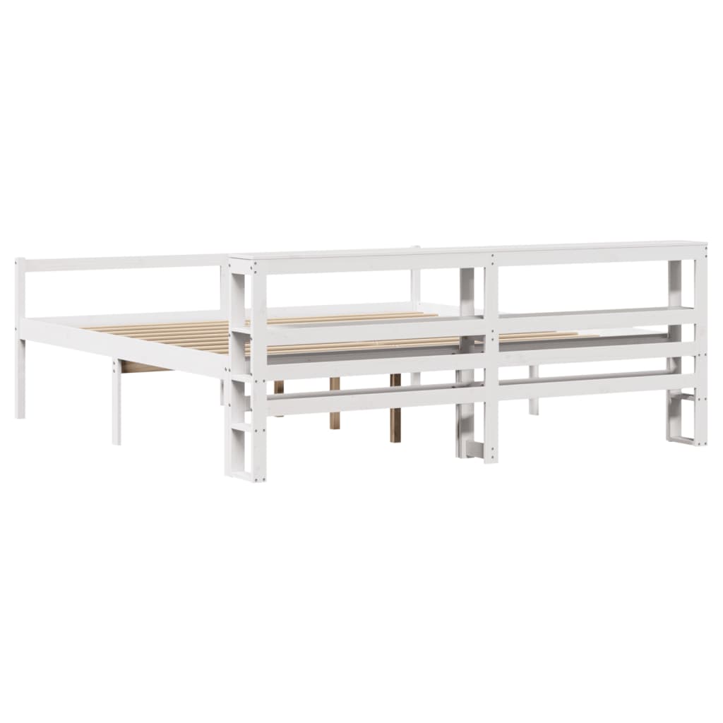 seniorseng med sengegavl 200x200 cm massivt fyrretræ hvid
