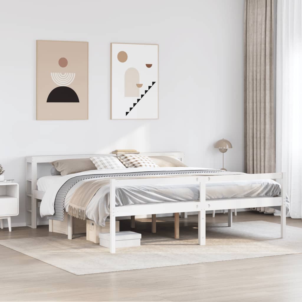 seniorseng med sengegavl 200x200 cm massivt fyrretræ hvid