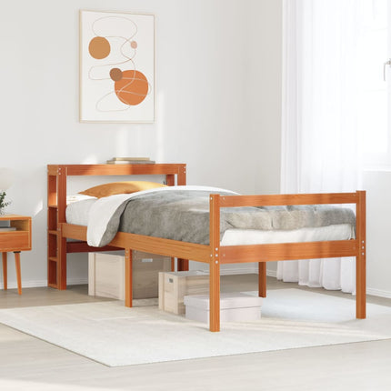 sengeramme med sengegavl 75x190 cm massivt fyrretræ gyldenbrun