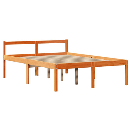 sengeramme med sengegavl 135x190 cm massivt fyrretræ gyldenbrun