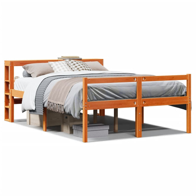 sengeramme med sengegavl 140x190 cm massivt fyrretræ gyldenbrun
