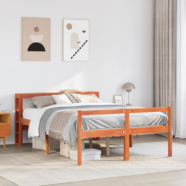 sengeramme med sengegavl 140x190 cm massivt fyrretræ gyldenbrun