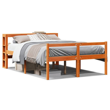 sengeramme med sengegavl 160x200 cm massivt fyrretræ gyldenbrun