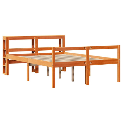 sengeramme med sengegavl 160x200 cm massivt fyrretræ gyldenbrun