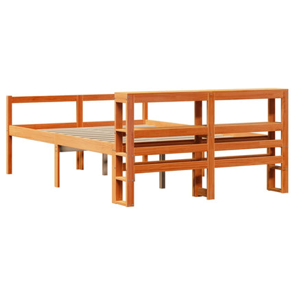 sengeramme med sengegavl 160x200 cm massivt fyrretræ gyldenbrun