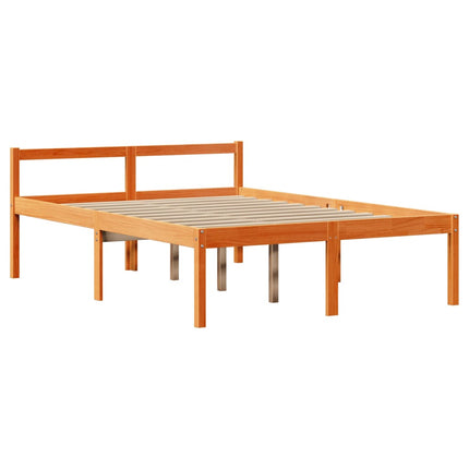 sengeramme med sengegavl 160x200 cm massivt fyrretræ gyldenbrun