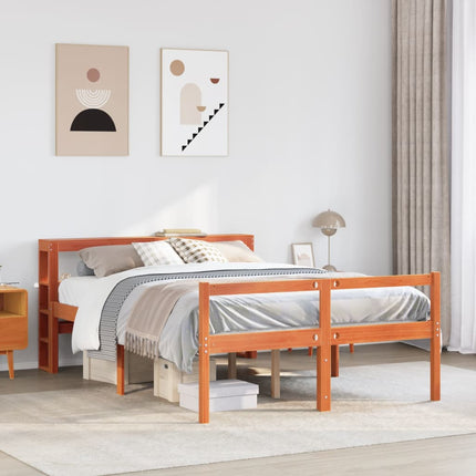sengeramme med sengegavl 160x200 cm massivt fyrretræ gyldenbrun