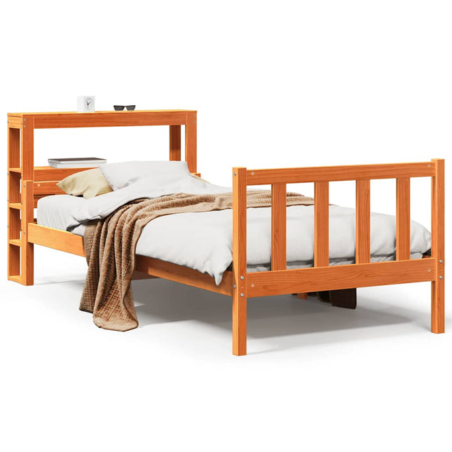 sengeramme med sengegavl 75x190 cm massivt fyrretræ gyldenbrun