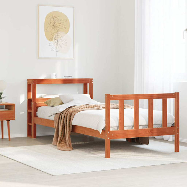 sengeramme med sengegavl 75x190 cm massivt fyrretræ gyldenbrun