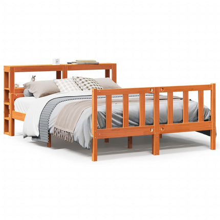 sengeramme med sengegavl 150x200 cm massivt fyrretræ gyldenbrun